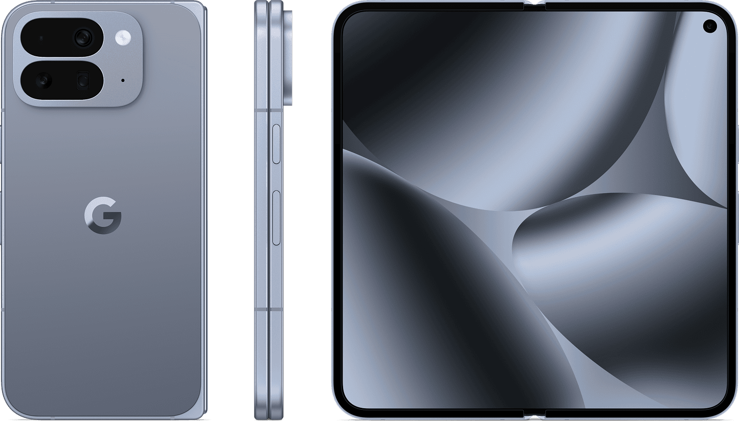 Google Pixel 10 Pro Fold, fermé, tranche et ouvert