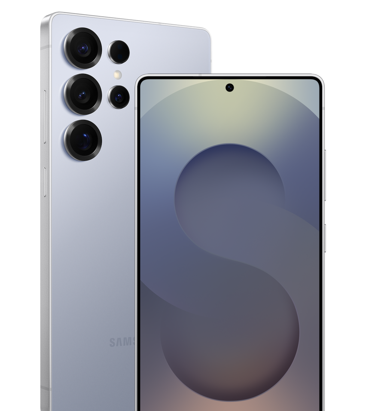 Samsung Galaxy S25 Ultra Titanium Silverblue, vu de dos et de face
