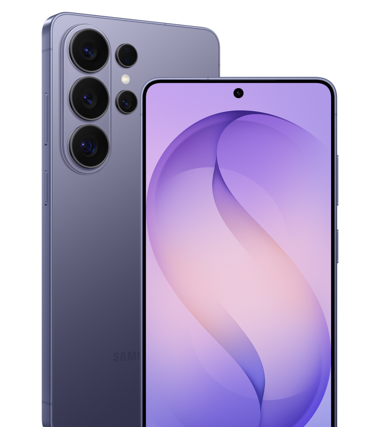 Samsung Galaxy S26 Ultra violet cobalt, vu de dos et de face