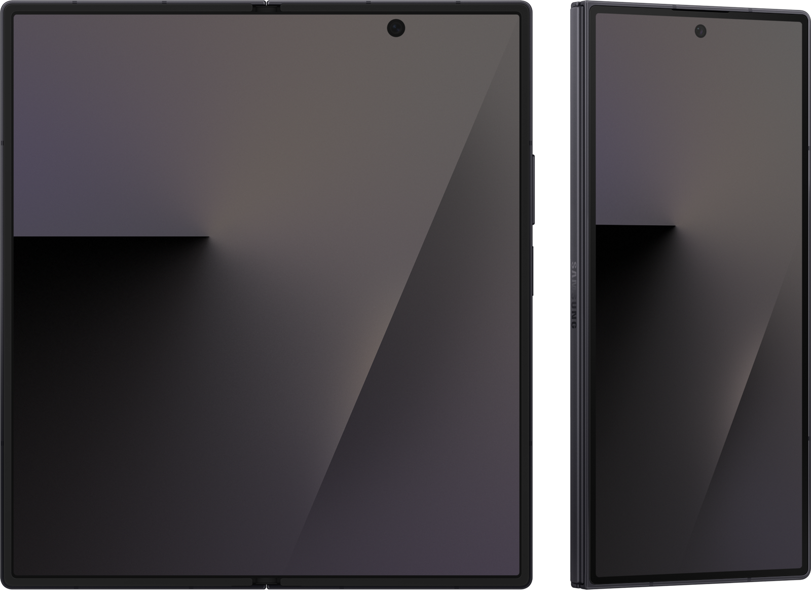 Galaxy Z Fold7 Jetblack ouvert sur son écran de 8 pouces, et fermé sur son écran externe