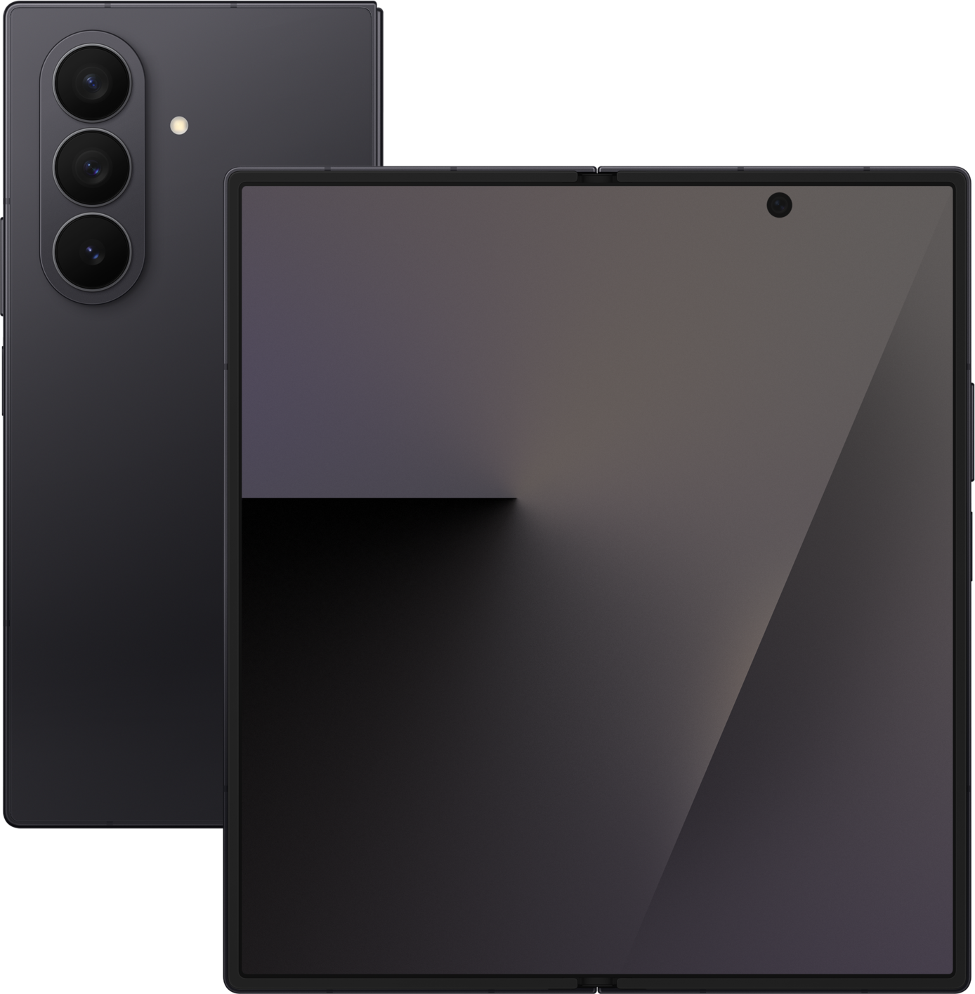 Galaxy Z Fold7 Jetblack, fermé vu de dos et ouvert