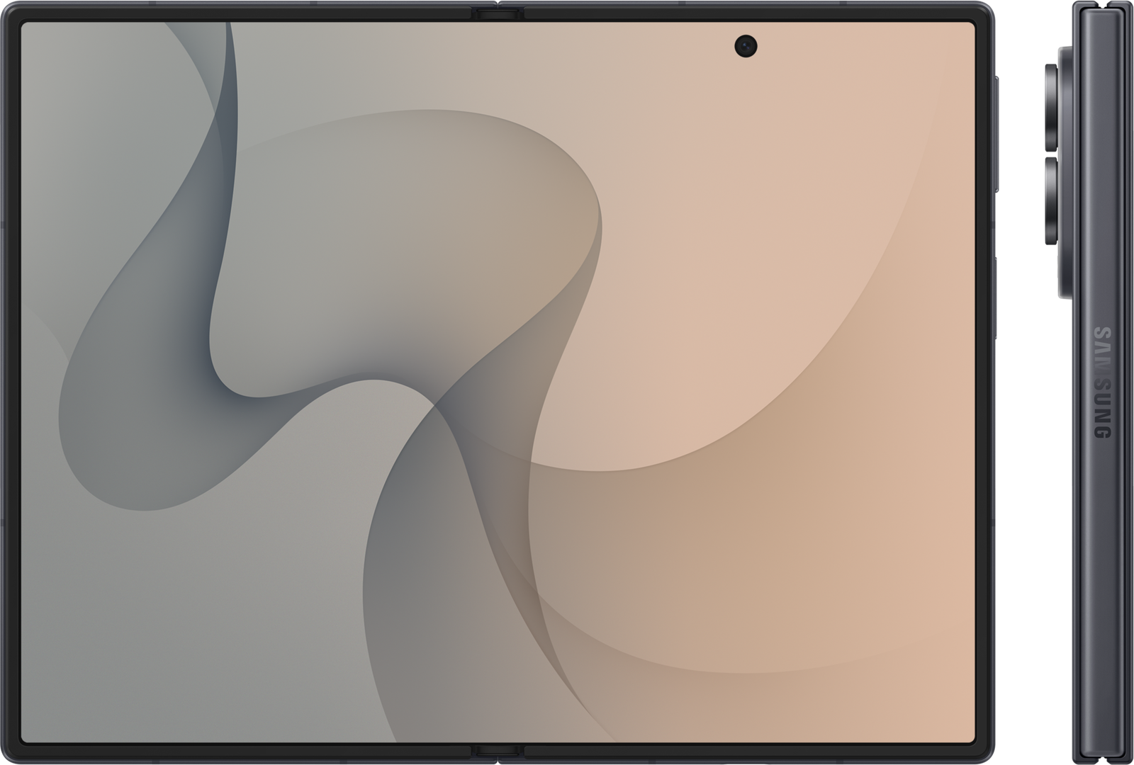 Galaxy Z Fold 8 ouvert, écran intérieur de 8 pouces, et vu de profil